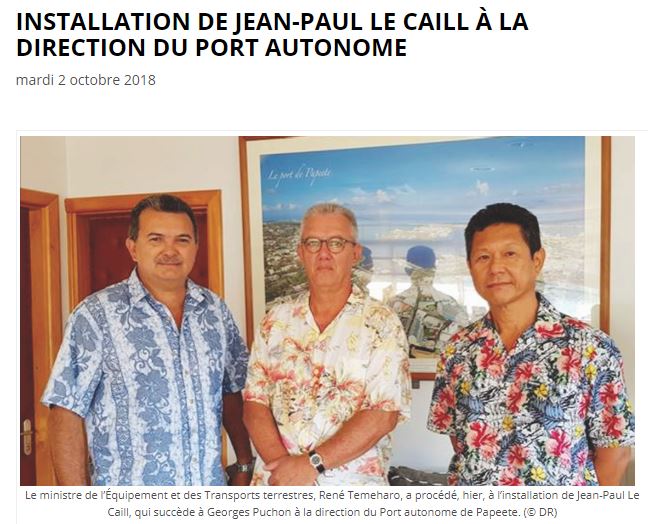 INSTALLATION DE JEAN-PAUL LE CAILL À LA DIRECTION DU PORT AUTONOME